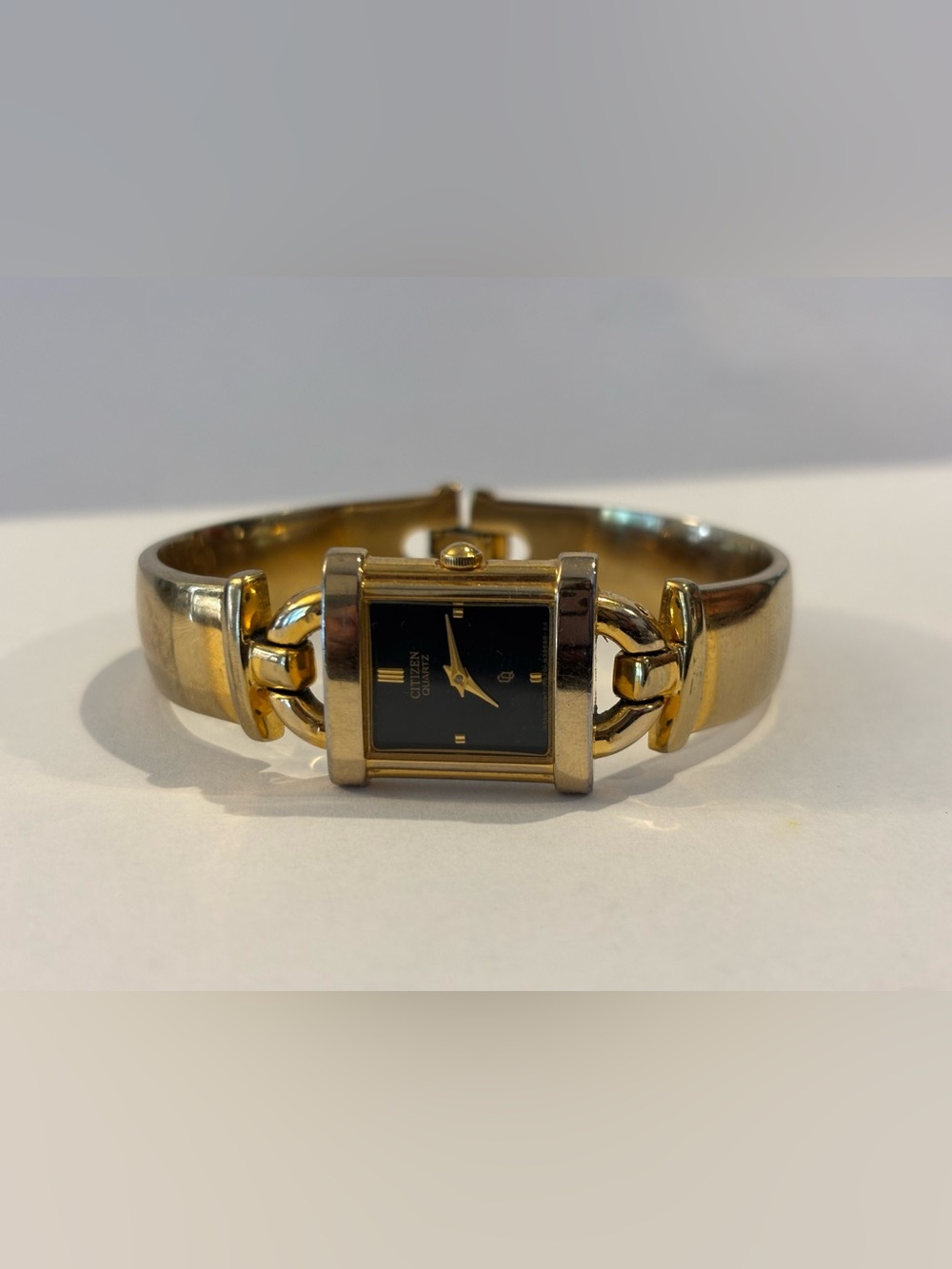Citizen CQ Dress Watch 5920 S48465 Gold Bangle Bracelet Black Face 18x22mm Women